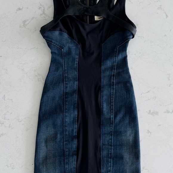 Alexander Wang Black leather and Denim Mini Dress Size US 4 - Picture 7 of 9